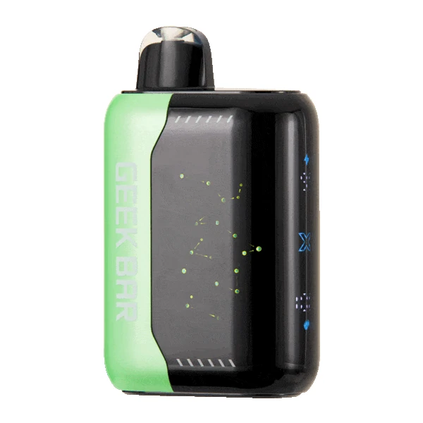 US vaper holding Burst Blueberry Vape device and inhaling