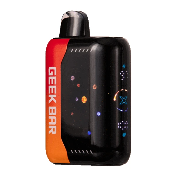 Happy vaper using a blue razz vape disposable device outdoors