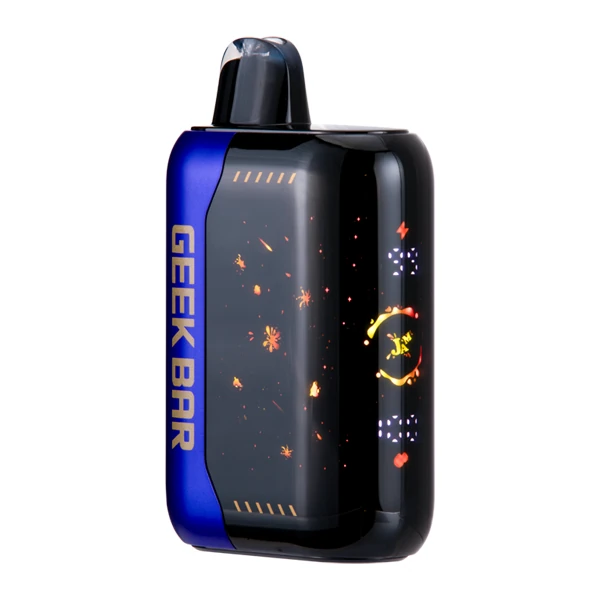A side-by-side comparison of an old refillable vape tank and a modern blue rancher b pop foger disposable device, highlighting the evolution in design and convenience.